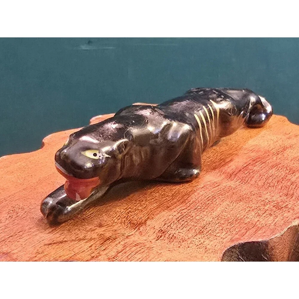 Stalking Black Panther Redware Ceramic Figurine Made in Japan Vintage 5